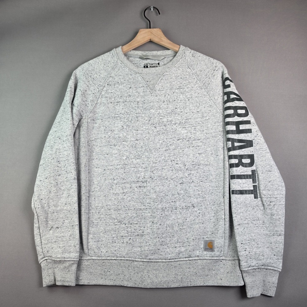 Carhartt Clarksburg Crewneck Sweatshirt Womens Medium Grey Speckled Arm Spellout